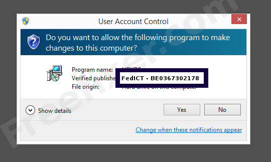 Screenshot where FedICT - BE0367302178 appears as the verified publisher in the UAC dialog